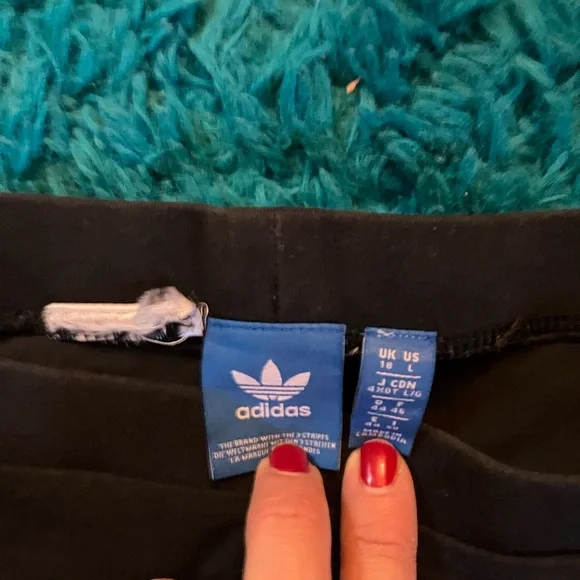 Adidas logo leggings L 10 12 black white pants SALE sold out in stores! - Picture 2 of 4